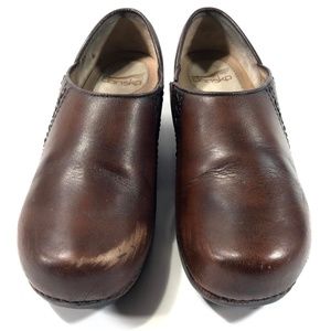 Dansko Sienna Brush Off Brown Leather Clogs 37